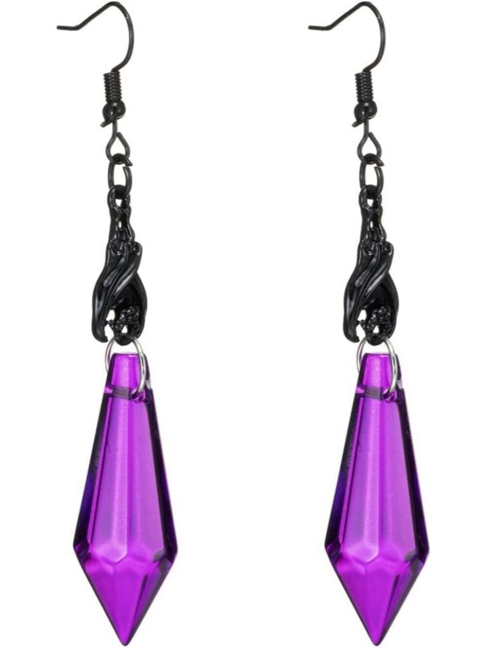 Vintage Gothic Bat Earrings Purple Crystal Dangle Punk Style Jewelry